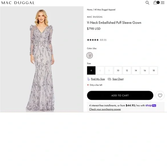 NWT $798 MAC DUGGAL 20425 V-Neck Embellished Puff Sleeve Gown Lilac Dress Purple - Picture 5 of 5